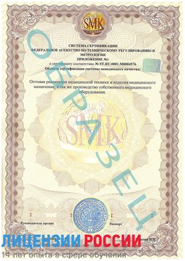 Образец сертификата соответствия (приложение) Голицыно Сертификат ISO 13485